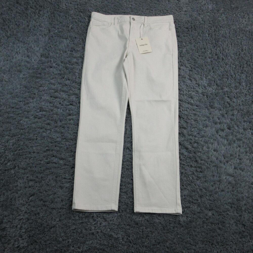 Indigo Six Jeans Womens 12 Ecru Mid Rise Slim Straight 33x27.5* NWT